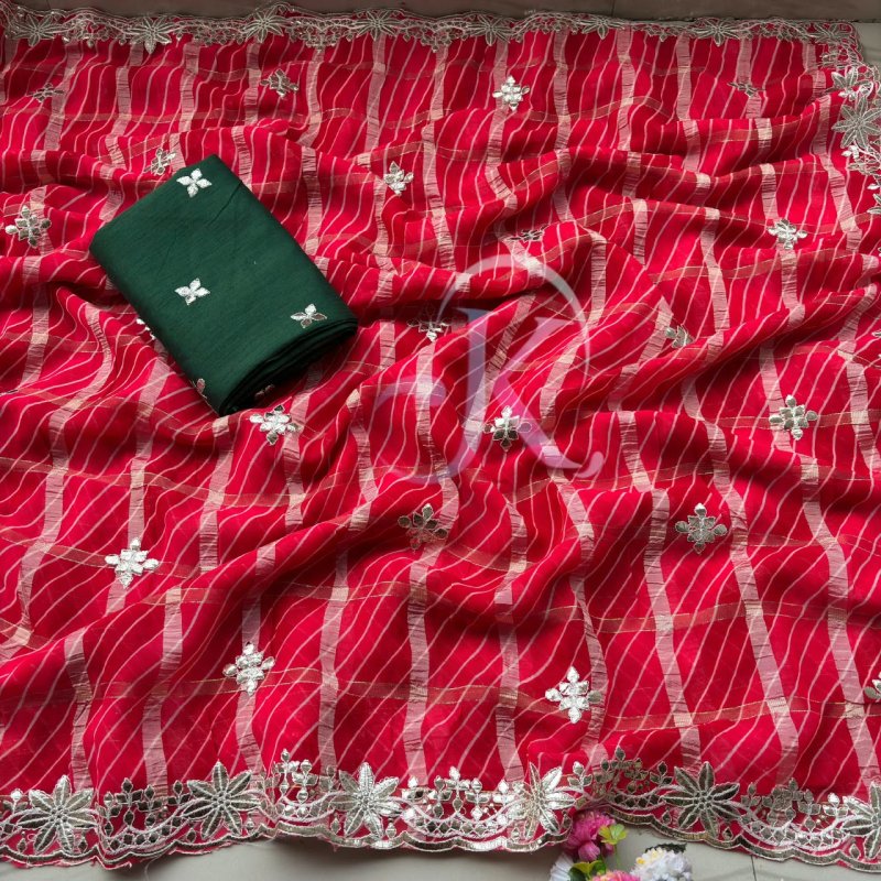 Jk 397 Viscose Chokda Leheriya With Gotta Foil Work Saree